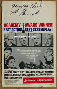 g495 JUDGMENT AT NUREMBERG window card movie poster '61 Burt Lancaster