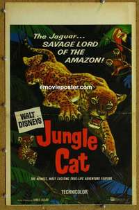g497 JUNGLE CAT window card movie poster '60 Walt Disney True-Life Adventure!