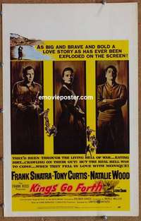 g501 KINGS GO FORTH window card movie poster '58 Frank Sinatra, Tony Curtis