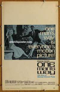 g562 ONE MAN'S WAY window card movie poster '64 Norman Vincent Peale bio!