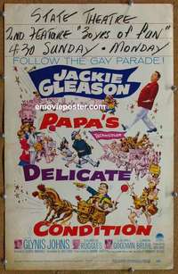 g568 PAPA'S DELICATE CONDITION window card movie poster '63 Jackie Gleason