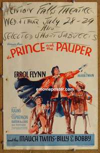 g579 PRINCE & THE PAUPER window card movie poster '37 Errol Flynn, Mauch