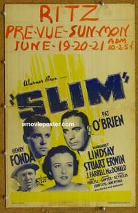 g622 SLIM window card movie poster '37 Pat O'Brien, Henry Fonda, Lindsay