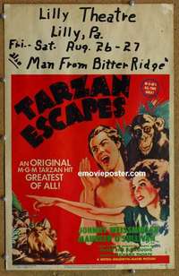 g643 TARZAN ESCAPES window card movie poster R54 Johnny Weissmuller