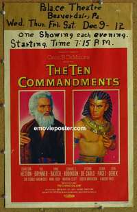 g648 TEN COMMANDMENTS window card movie poster '56 Heston, DeMille