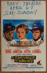 g656 THUNDER OF DRUMS window card movie poster '61 Richard Boone, Civil War!