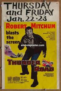 g657 THUNDER ROAD window card movie poster '58 Robert Mitchum, Gene Barry