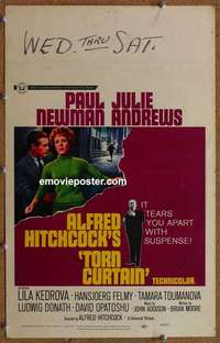 g667 TORN CURTAIN window card movie poster '66 Paul Newman, Hitchcock