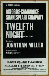 g299 12th NIGHT window card movie poster c60s stage play!