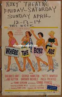 g692 WHERE THE BOYS ARE window card movie poster '61 Connie Francis