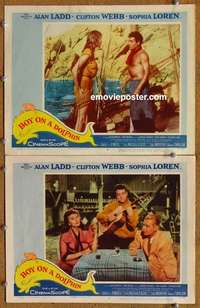 h057 BOY ON A DOLPHIN 2 movie lobby cards '57 Alan Ladd, Sophia Loren
