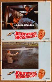 h059 BRANNIGAN 2 movie lobby cards '75 John Wayne, Attenborough