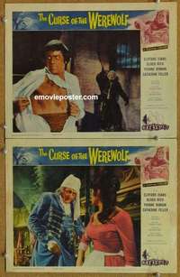 h081 CURSE OF THE WEREWOLF 2 movie lobby cards '61 Reed barechested!