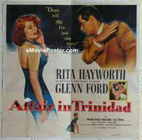 k314a AFFAIR IN TRINIDAD six-sheet movie poster '52 sexy Rita Hayworth!