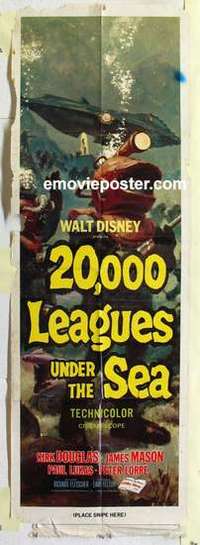 k114 20,000 LEAGUES UNDER THE SEA door panel movie poster R60s J. Verne