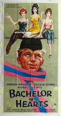 k063 BACHELOR OF HEARTS English three-sheet movie poster '58 Hardy Kruger