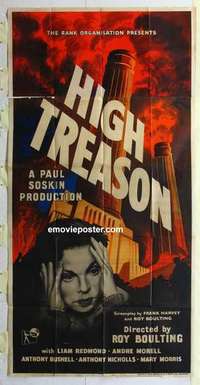 k075 HIGH TREASON English three-sheet movie poster '51 Roy Boulting