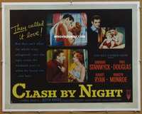 k052c CLASH BY NIGHT half-sheet movie poster '52 early Marilyn Monroe!