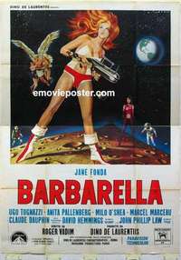 k203 BARBARELLA Italian two-panel movie poster '68 Jane Fonda, Roger Vadim