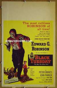 k272 BLACK TUESDAY window card movie poster '55 Edward G. Robinson, Graves