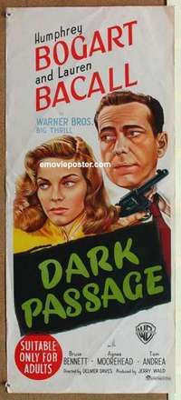 m005 DARK PASSAGE Australian daybill movie poster '47 Bogart, Bacall