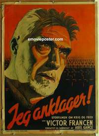 m028 J'ACCUSE Danish movie poster '38 Abel Gance, Victor Francen