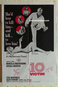 n007 10th VICTIM one-sheet movie poster '65 Mastroianni, Ursula Andress