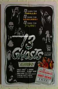 n003 13 GHOSTS black style 1sh '60 William Castle, great art of all the spooks, ILLUSION-O!