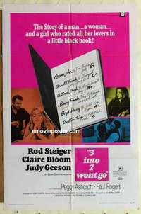 n018 3 INTO 2 WON'T GO one-sheet movie poster '69 Steiger, Claire Bloom