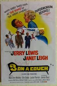 n019 3 ON A COUCH one-sheet movie poster '66 Jerry Lewis, Janet Leigh