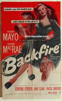 n125 BACKFIRE one-sheet movie poster '50 Virginia Mayo, Gordon MacRae