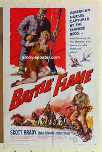 n146 BATTLE FLAME signed one-sheet movie poster '59 Robert Blake, Marines!