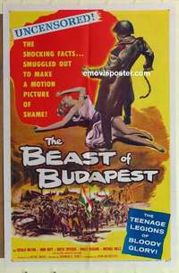 n154 BEAST OF BUDAPEST one-sheet movie poster '58 uncensored shocking facts!
