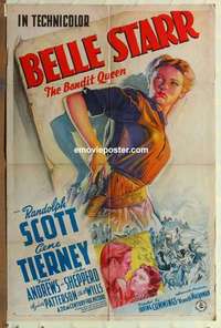 n160 BELLE STARR style A one-sheet movie poster '41 Tierney, stone litho!