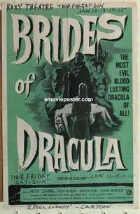 n244 BRIDES OF DRACULA one-sheet movie poster '60 Hammer, Peter Cushing