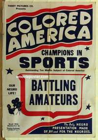 n385 COLORED AMERICA CHAMPIONS IN SPORTS one-sheet movie poster '30s Battling Amateurs!