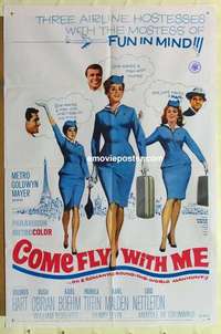 n388 COME FLY WITH ME one-sheet movie poster '63 Dolores Hart, Hugh O'Brian
