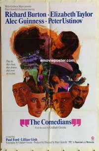 n392 COMEDIANS style B one-sheet movie poster '67 Richard Burton, Liz Taylor