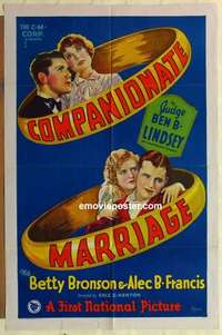 n398 COMPANIONATE MARRIAGE one-sheet movie poster '28 silent stone litho!