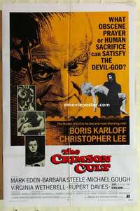 n445 CRIMSON CULT one-sheet movie poster '70 Boris Karloff, Lee, AIP