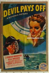 n505 DEVIL PAYS OFF one-sheet movie poster '41 Edward Bromberg, Naval spy!
