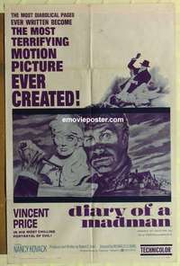 n511 DIARY OF A MADMAN one-sheet movie poster '63 Vincent Price, Le Borg