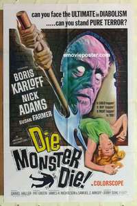 n514 DIE MONSTER DIE one-sheet movie poster '65 Boris Karloff, AIP horror!