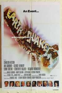 n565 EARTHQUAKE one-sheet movie poster '74 Charlton Heston, Ava Gardner
