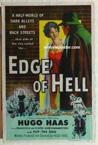 n569 EDGE OF HELL one-sheet movie poster '56 Hugo Haas, very bad girl!