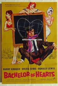 n121 BACHELOR OF HEARTS English one-sheet movie poster '58 Hardy Kruger