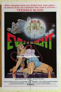 n605 EVILS OF THE NIGHT one-sheet movie poster '85 classic sexy image!
