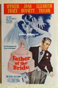 n635 FATHER OF THE BRIDE one-sheet movie poster R62 Liz Taylor, Tracy