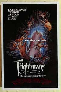 n727 FRIGHTMARE 1sh '83 terror as cold as the grave, wild horror art of dismembered hands!