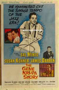 n756 GENE KRUPA STORY one-sheet movie poster '60 Sal Mineo, jazz bio!